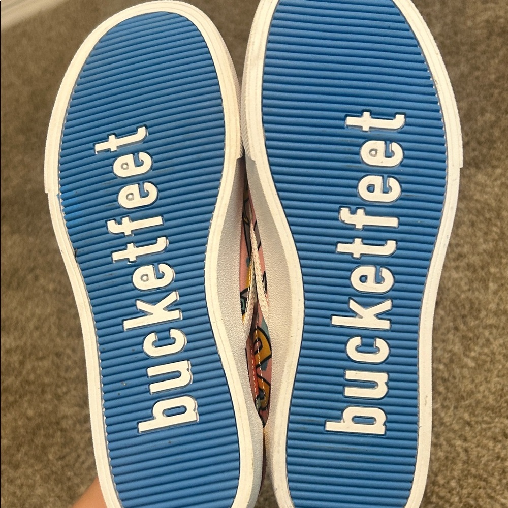 BucketFeet: Women’s Slip on Sneakers - Pink and Teal - Picture 2 of 3